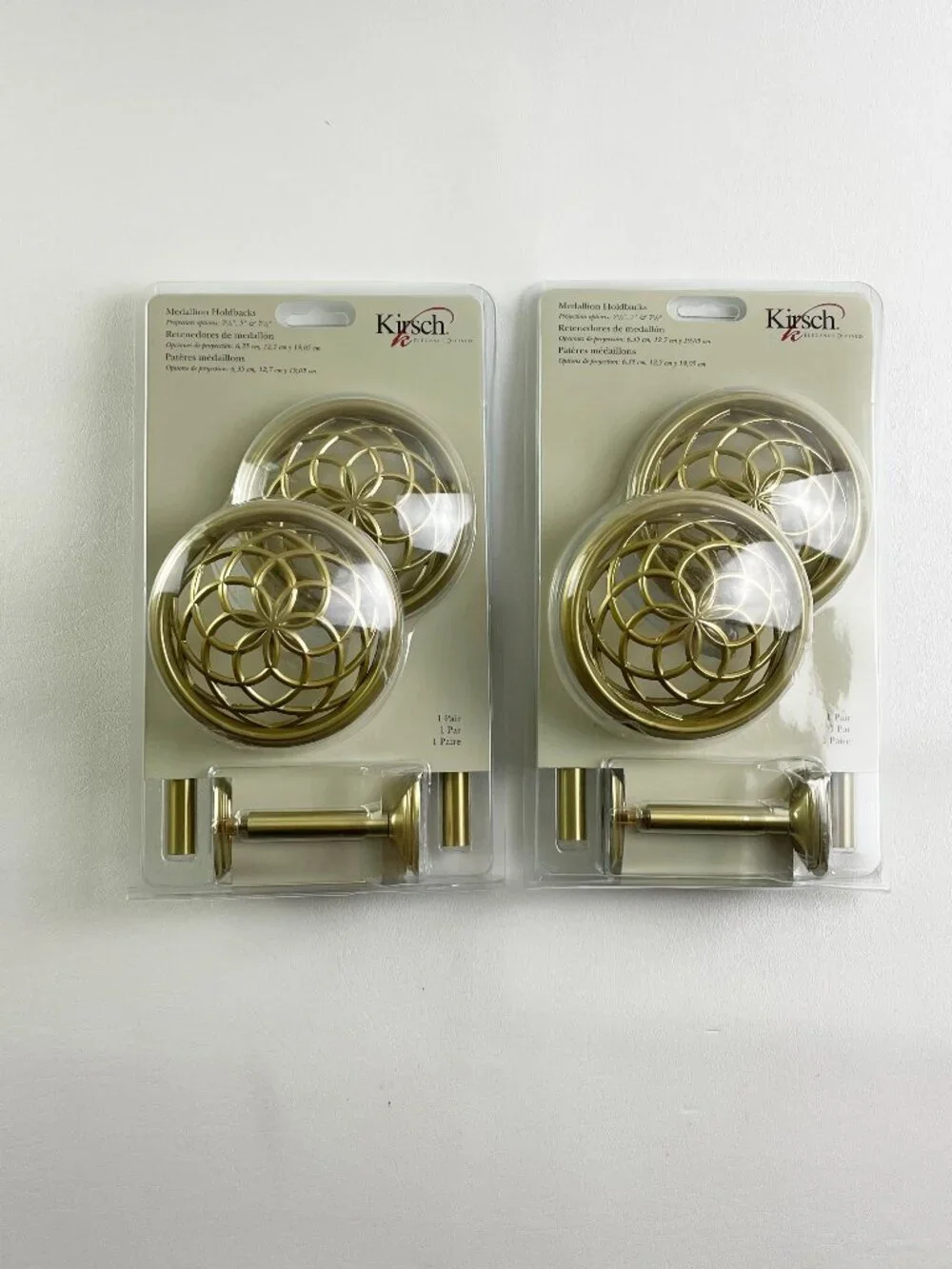 Kirsch Medallion Holdbacks Satin Brass 2 Pairs K30